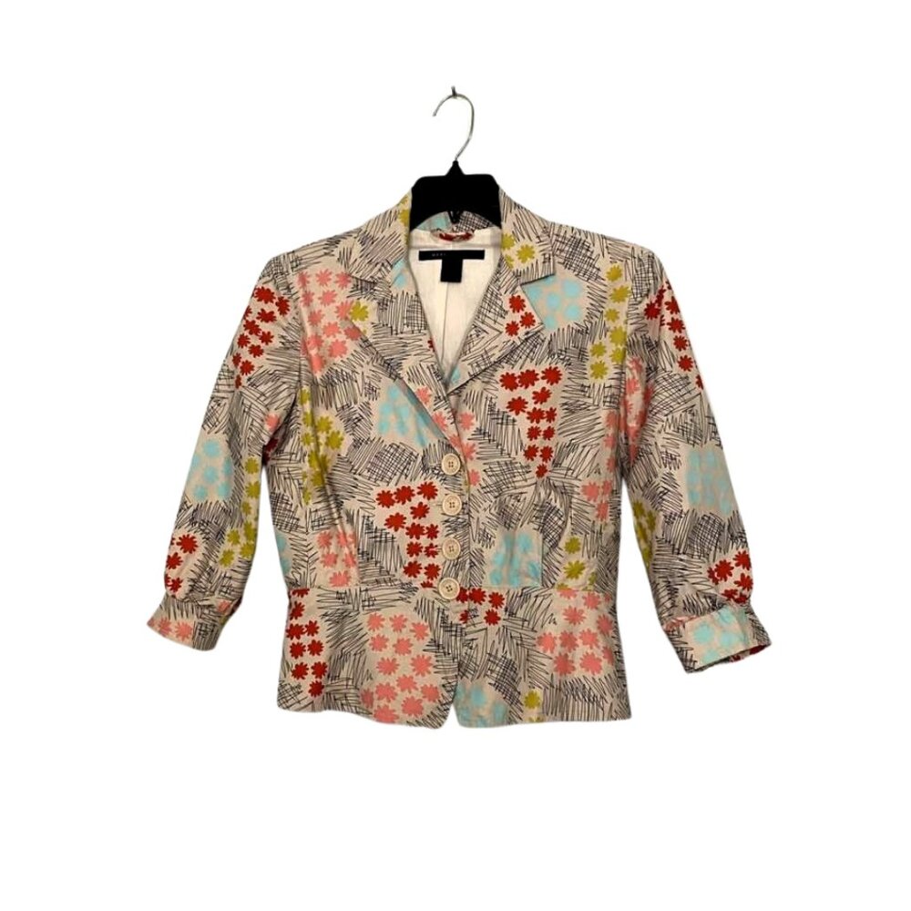 Marc Jacobs Colorful Daisy Floral Print Short Blazer Jacket Cotton Stretch - Picture 2 of 13